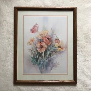 Vintage Framed Floral Art, Large (Part of 3 Piece Set)